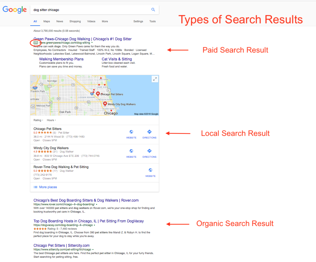 types of google search results