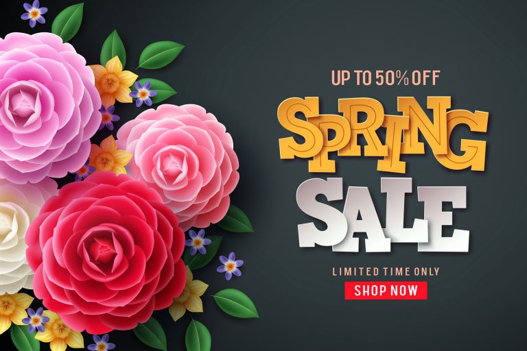 Flowers next to text that says "spring sale."